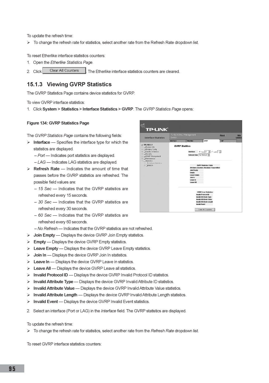 TP-Link TL-SL3452, TL-SL3428, TL-SG3109 manual Viewing Gvrp Statistics, Open the Etherlike Statistics 