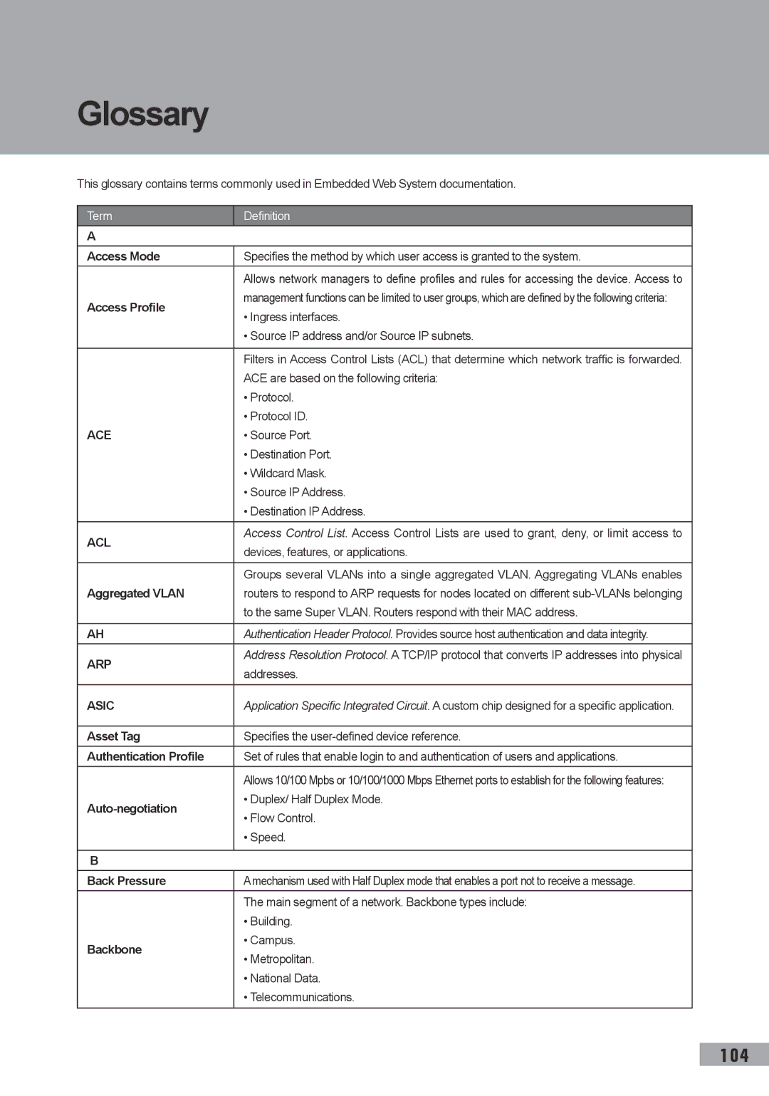 TP-Link TL-SL3452, TL-SL3428, TL-SG3109 manual Glossary 