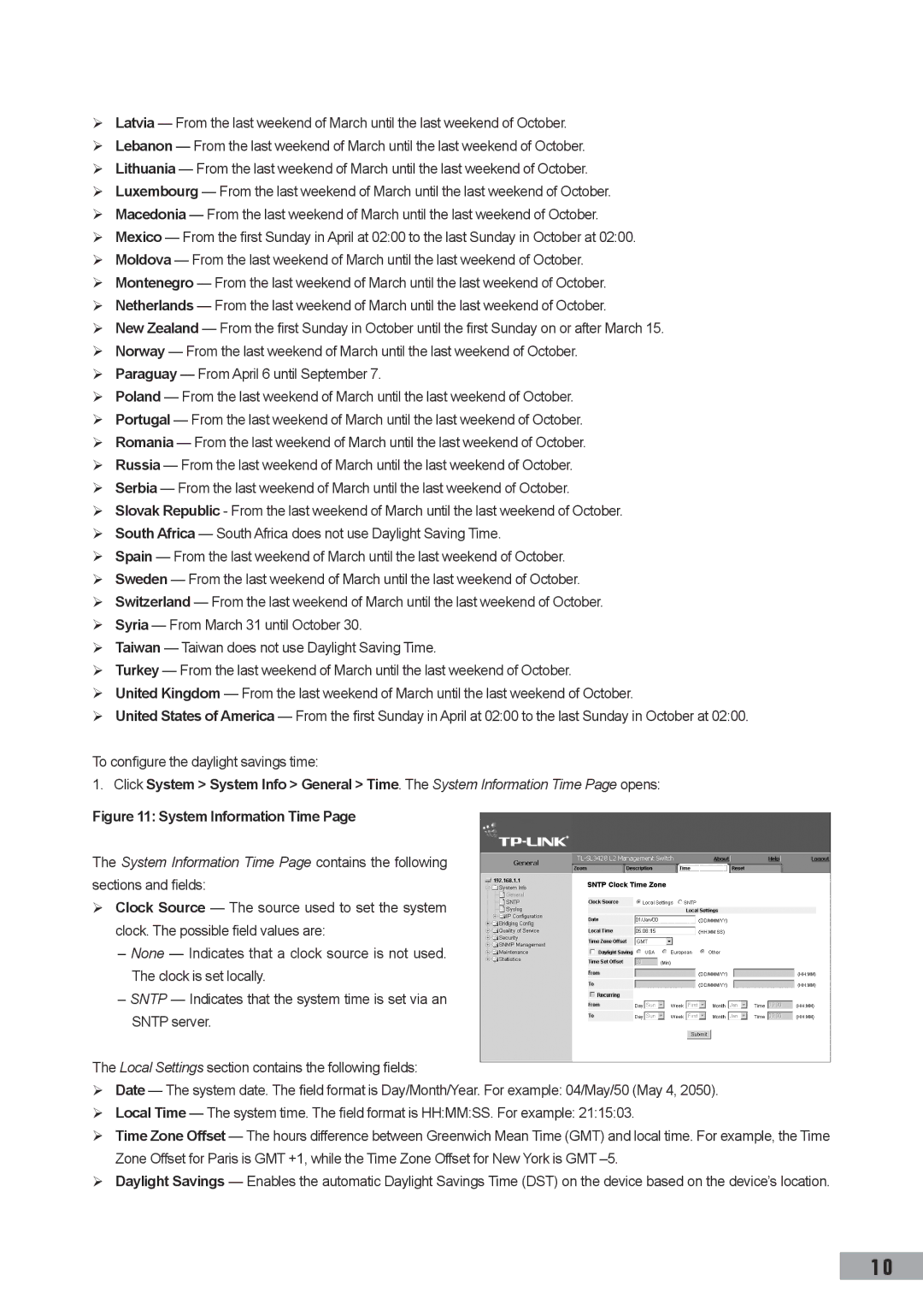 TP-Link TL-SG3109, TL-SL3452, TL-SL3428 manual System Information Time 