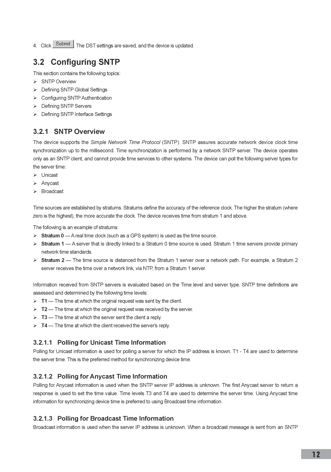 TP-Link TL-SL3428, TL-SL3452, TL-SG3109 manual Configuring Sntp, Sntp Overview, Polling for Unicast Time Information 