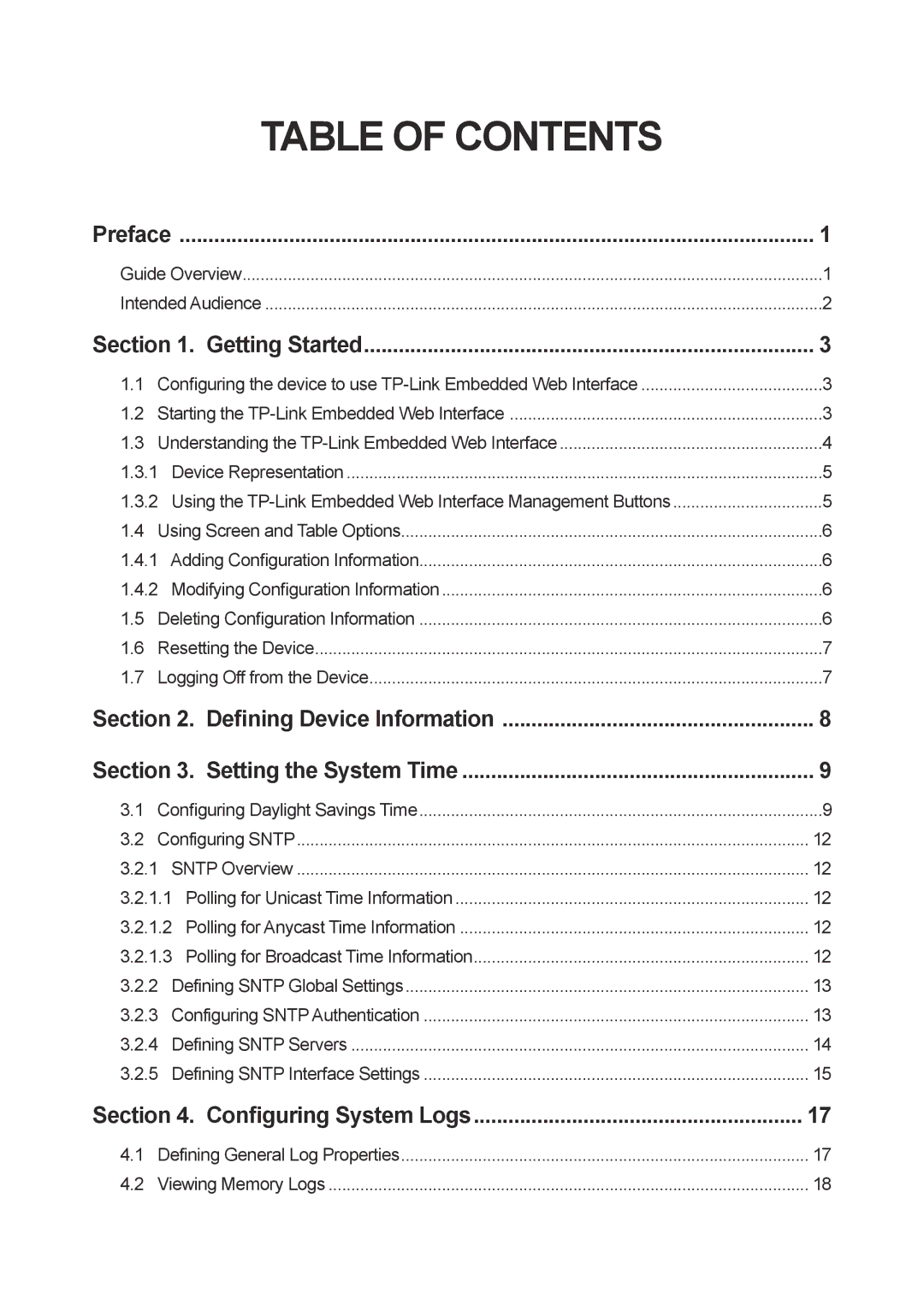 TP-Link TL-SL3452, TL-SL3428, TL-SG3109 manual Table of Contents 