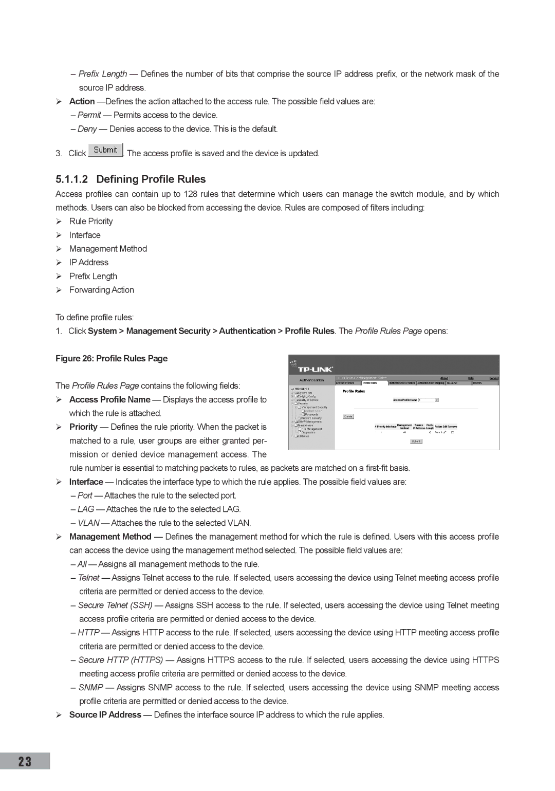 TP-Link TL-SL3452, TL-SL3428, TL-SG3109 manual Defining Profile Rules 