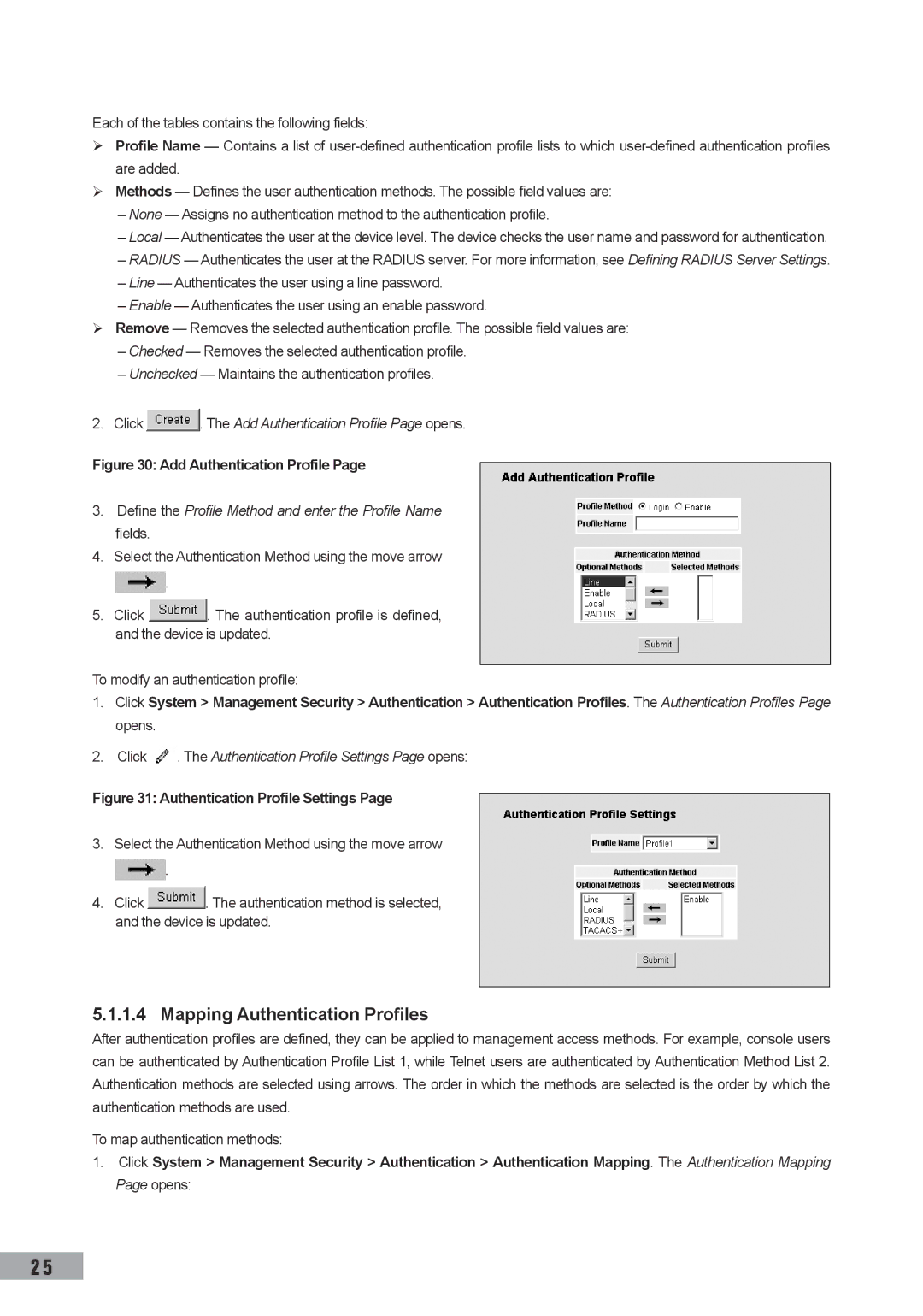 TP-Link TL-SG3109, TL-SL3452, TL-SL3428 Mapping Authentication Profiles, Click . The Add Authentication Profile Page opens 