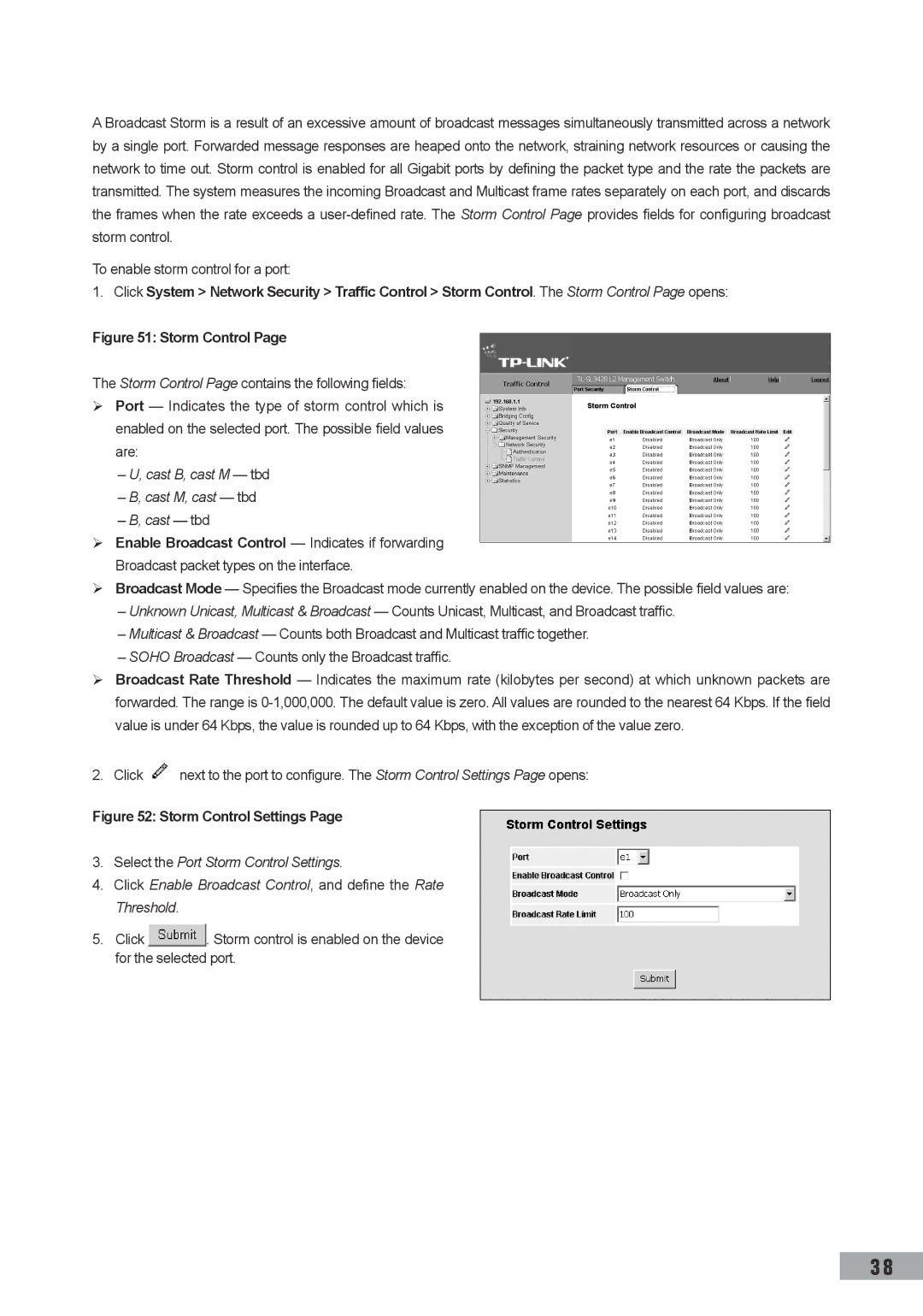 TP-Link TL-SL3452, TL-SL3428, TL-SG3109 manual Storm Control, Cast B, cast M tbd Cast M, cast tbd Cast tbd 