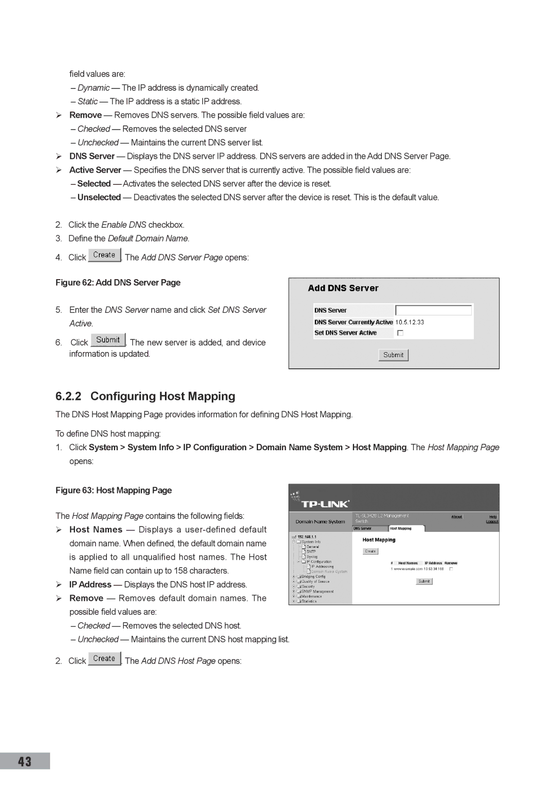 TP-Link TL-SG3109, TL-SL3452, TL-SL3428 manual Configuring Host Mapping, Host Mapping Page contains the following fields 