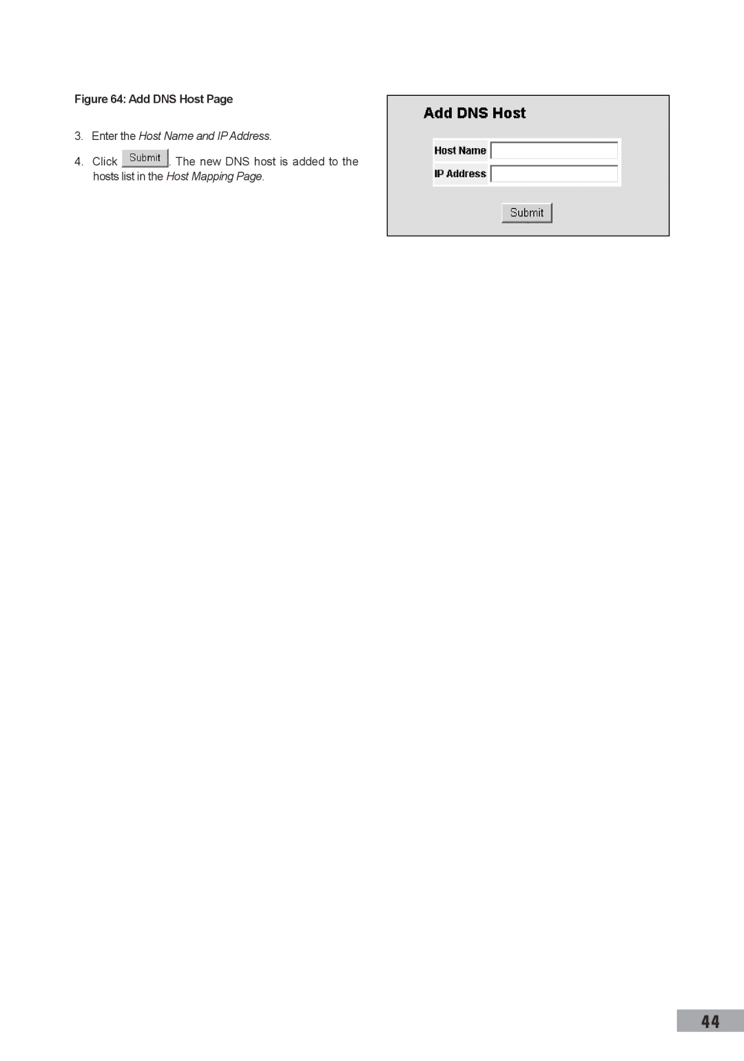 TP-Link TL-SL3452, TL-SL3428, TL-SG3109 manual Add DNS Host, Enter the Host Name and IP Address 