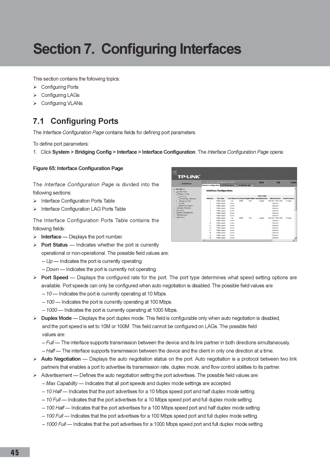 TP-Link TL-SL3428, TL-SL3452, TL-SG3109 manual Configuring Interfaces, Configuring Ports 