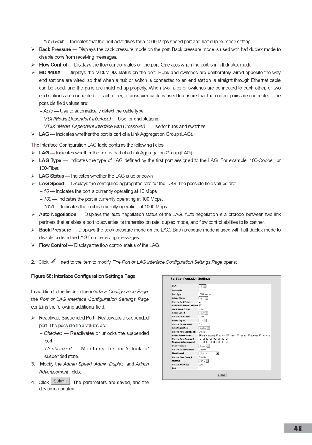 TP-Link TL-SG3109, TL-SL3452 Interface Configuration Settings, Click . The parameters are saved, and the device is updated 