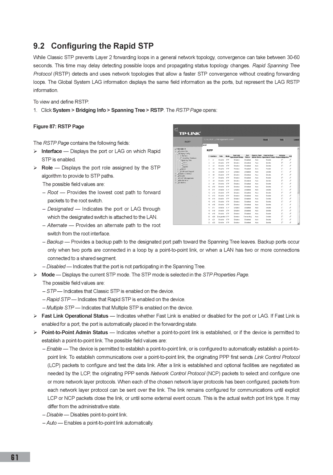 TP-Link TL-SG3109, TL-SL3452, TL-SL3428 manual Configuring the Rapid STP, Rstp 