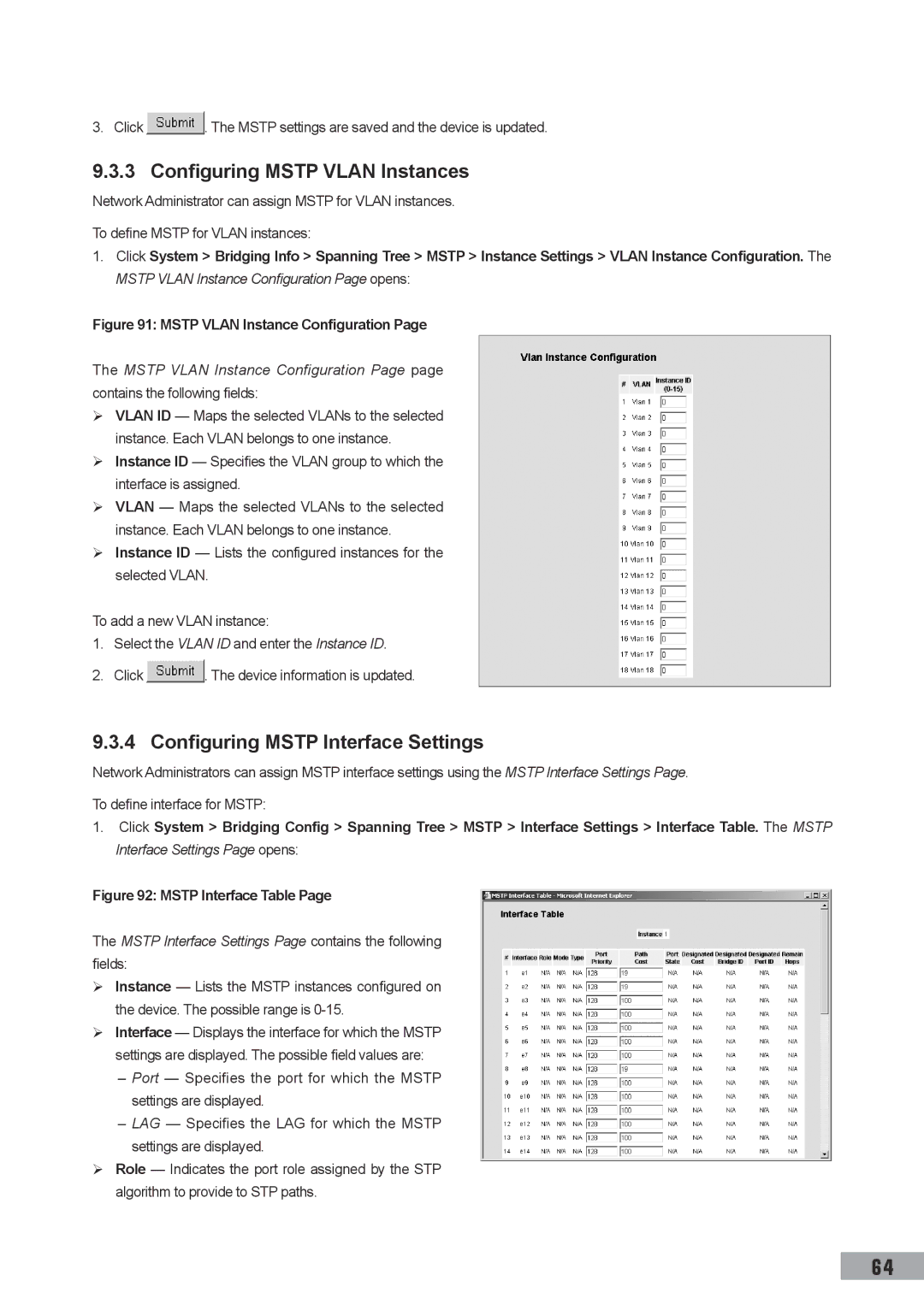 TP-Link TL-SG3109, TL-SL3452, TL-SL3428 manual Configuring Mstp Vlan Instances, Configuring Mstp Interface Settings 