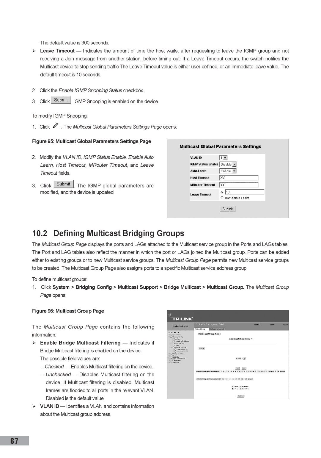 TP-Link TL-SG3109, TL-SL3452, TL-SL3428 Defining Multicast Bridging Groups, Click the Enable Igmp Snooping Status checkbox 