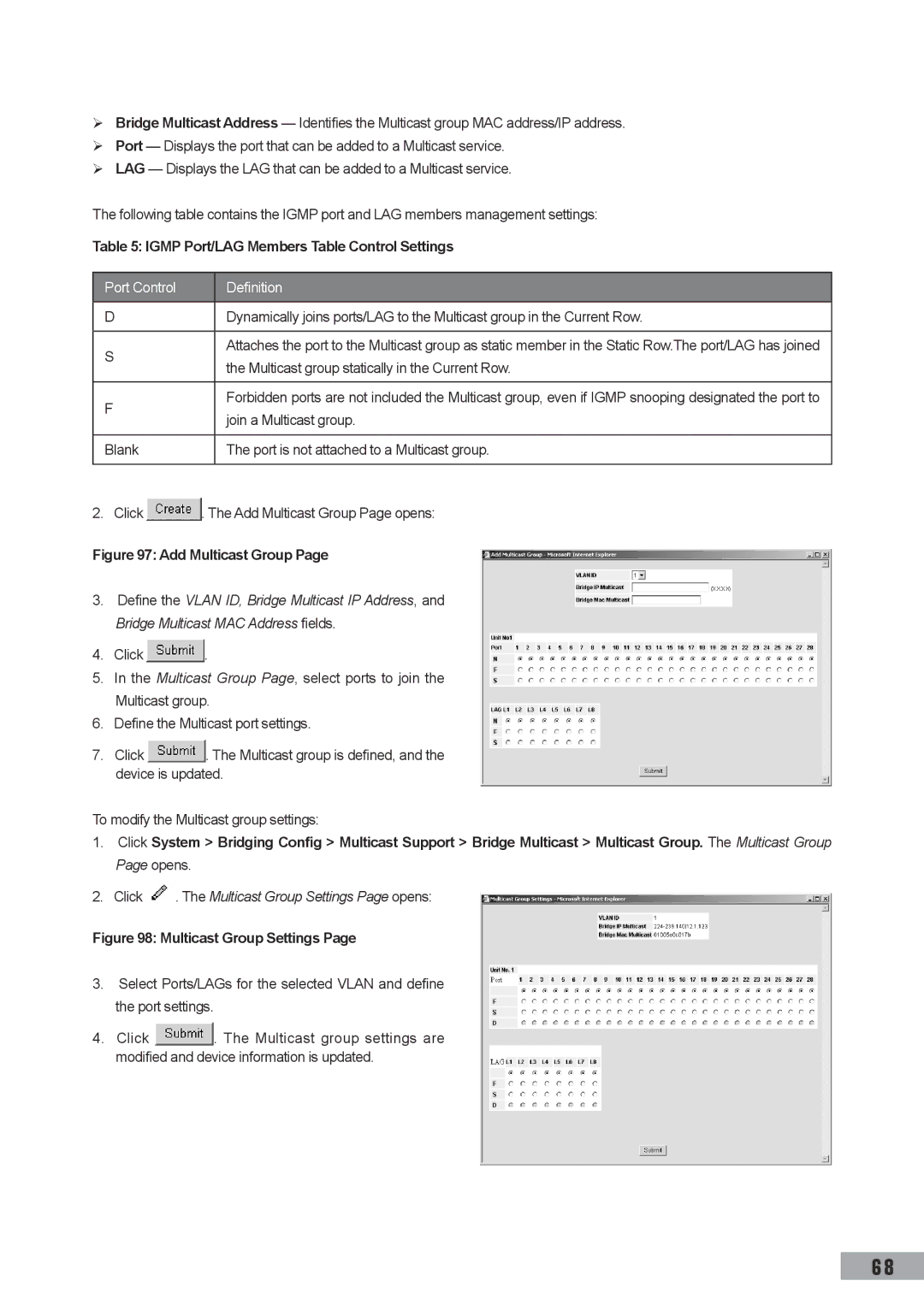 TP-Link TL-SL3452, TL-SL3428 Igmp Port/LAG Members Table Control Settings, Multicast group statically in the Current Row 