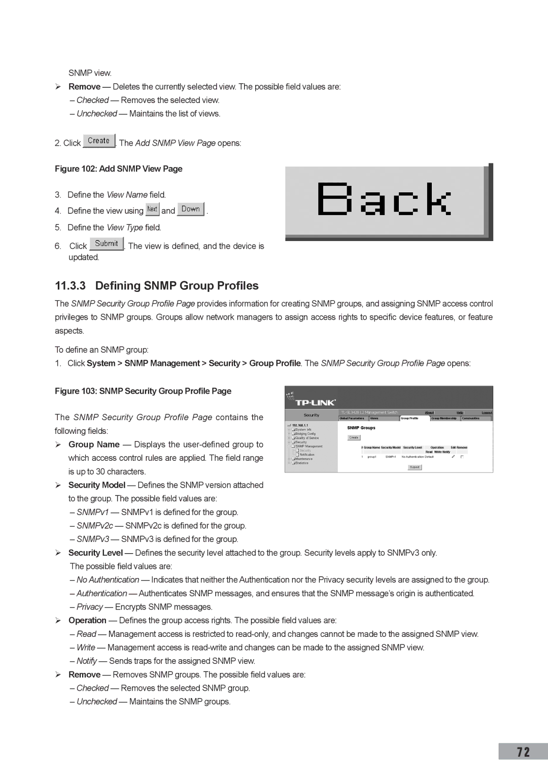 TP-Link TL-SL3428, TL-SL3452, TL-SG3109 manual Defining Snmp Group Profiles, Click . The Add Snmp View Page opens 