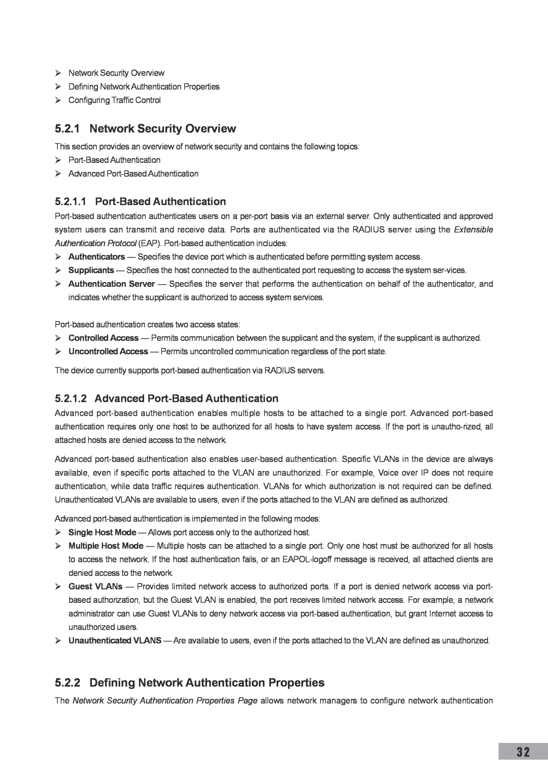 TP-Link TL-SL3452 manual Network Security Overview, Defining Network Authentication Properties, Port-Based Authentication 