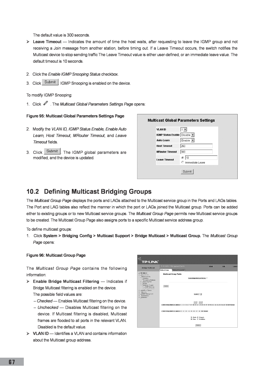 TP-Link TL-SG3109 Defining Multicast Bridging Groups, Click the Enable IGMP Snooping Status checkbox, Multicast Group Page 