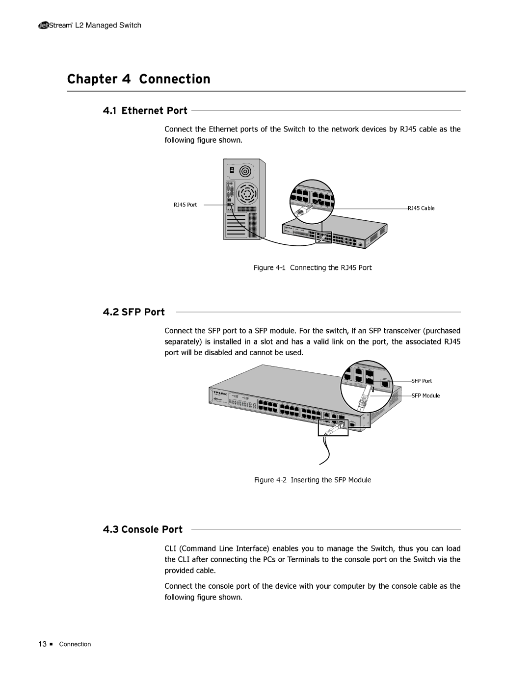 TP-Link TL-SL5428E manual CCCCCCCCCCCConnection, Ethernet Port, 4444SFP Port, 4444Console Port 