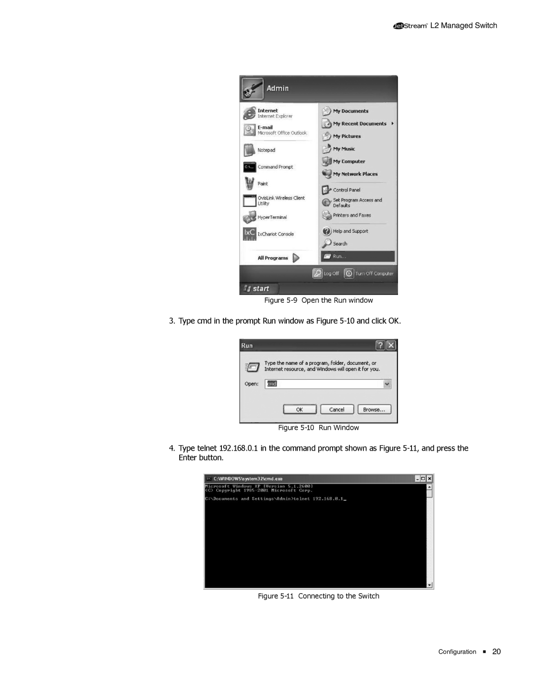 TP-Link TL-SL5428E manual Type cmd in the prompt Run window as -10 and click OK 