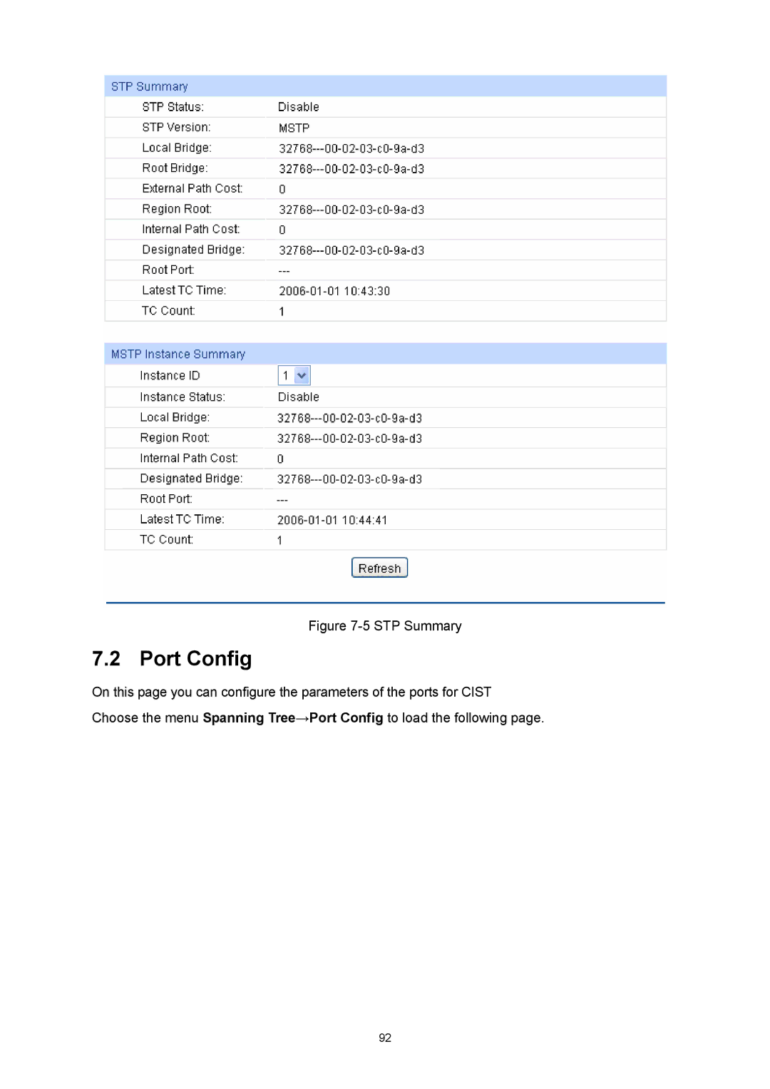 TP-Link TL-SL5428E manual Port Config, STP Summary 