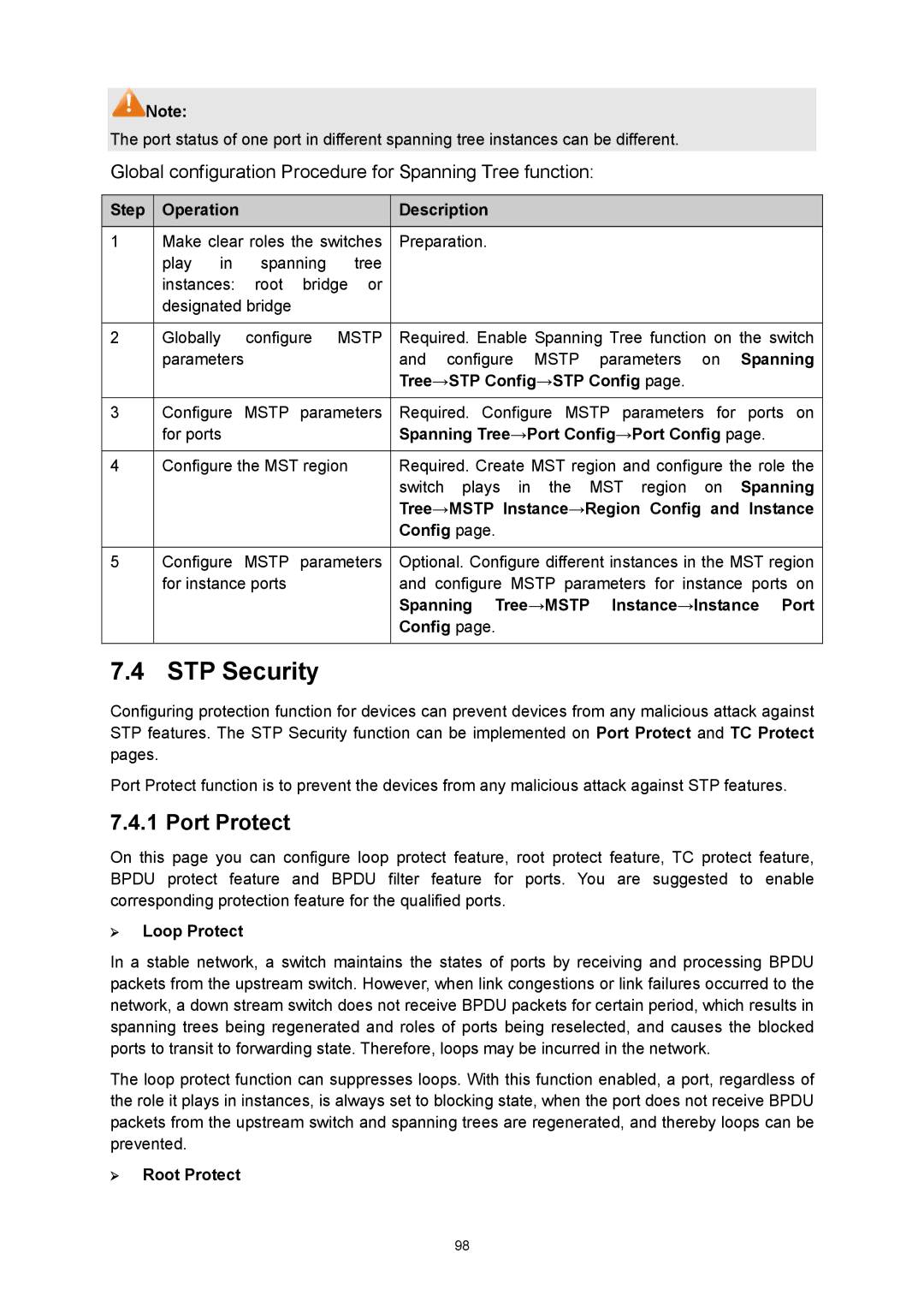 TP-Link TL-SL5428E manual STP Security, Port Protect 