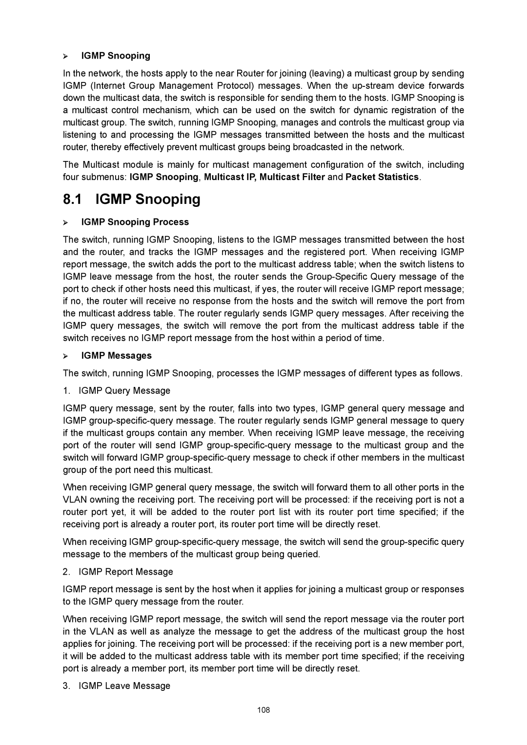 TP-Link TL-SL5428E manual ¾ Igmp Snooping Process, ¾ Igmp Messages 