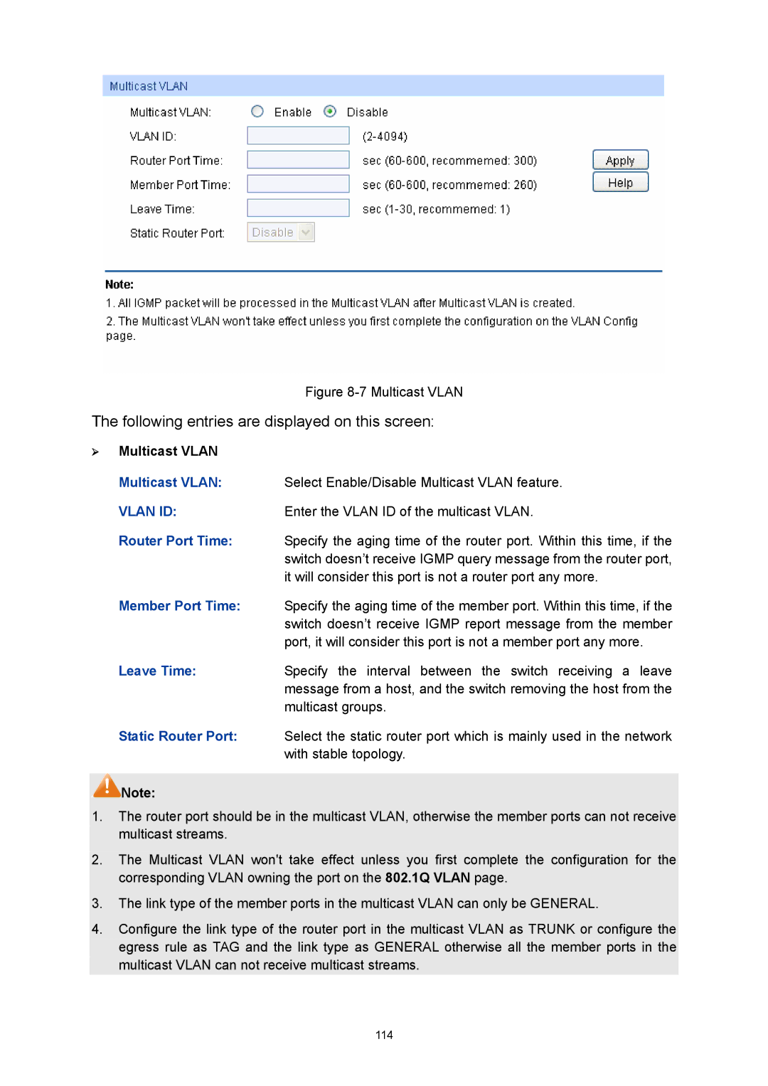 TP-Link TL-SL5428E manual ¾ Multicast Vlan 