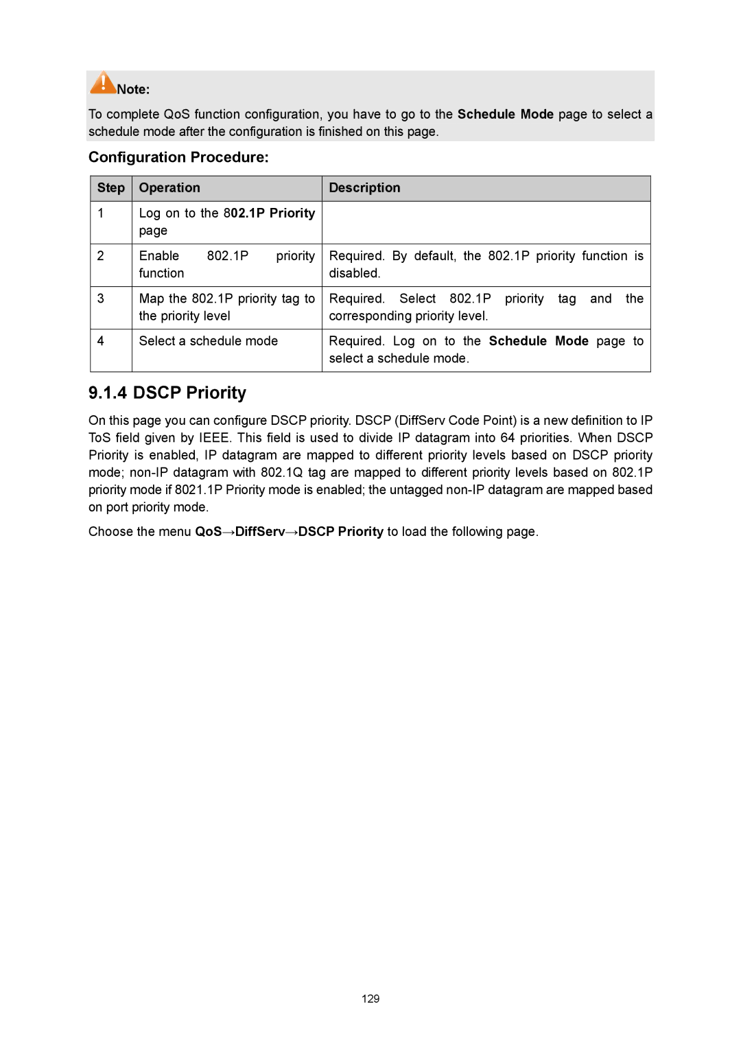 TP-Link TL-SL5428E manual Dscp Priority 