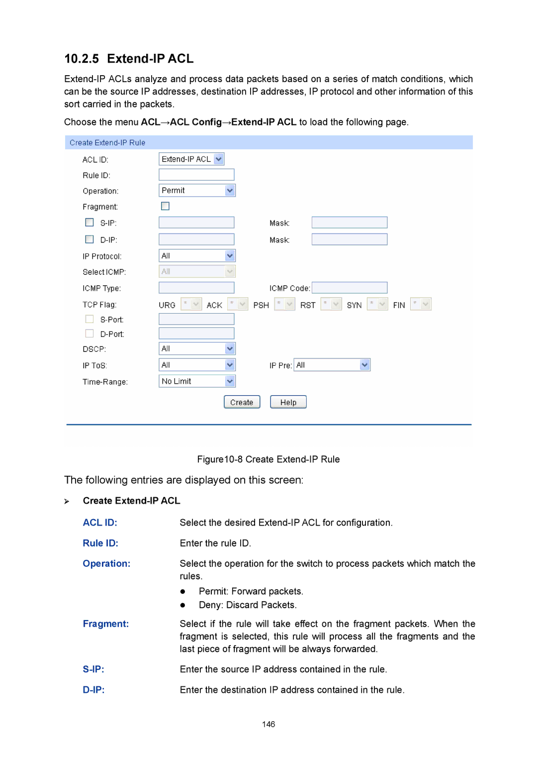 TP-Link TL-SL5428E manual ¾ Create Extend-IP ACL 