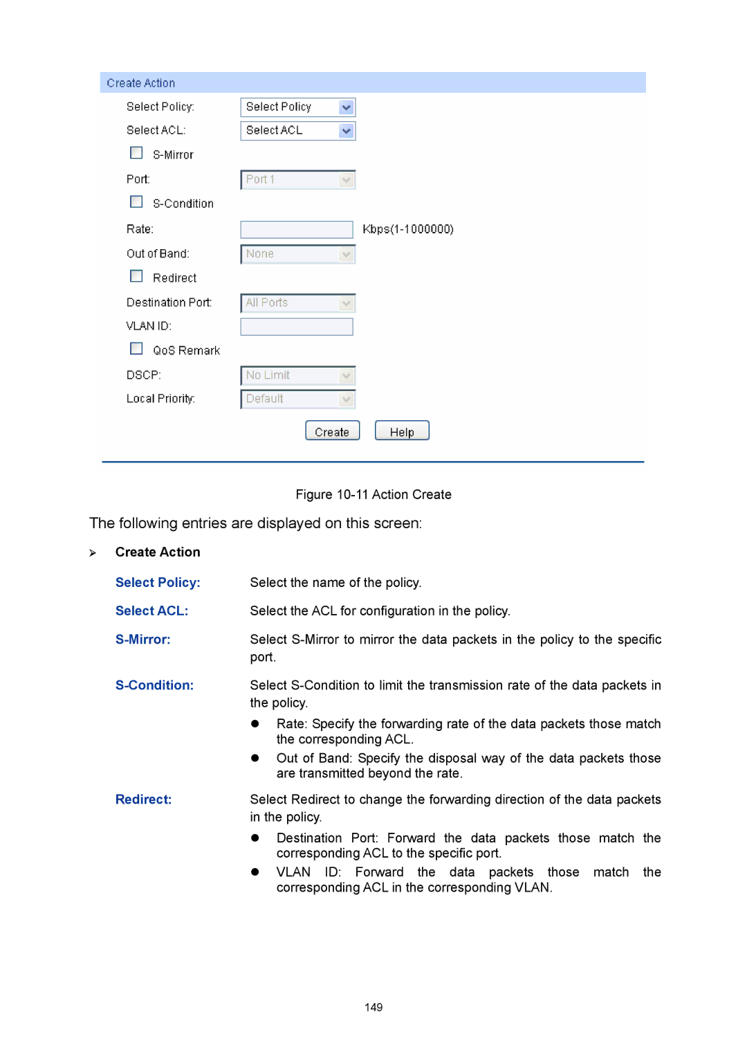 TP-Link TL-SL5428E manual Action Create, ¾ Create Action 