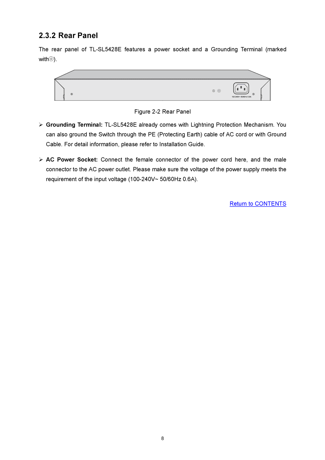 TP-Link TL-SL5428E manual Rear Panel 