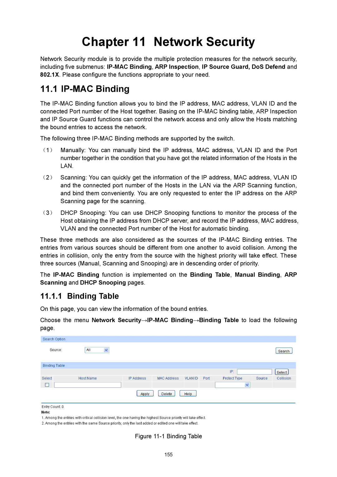 TP-Link TL-SL5428E manual Network Security, IP-MAC Binding 