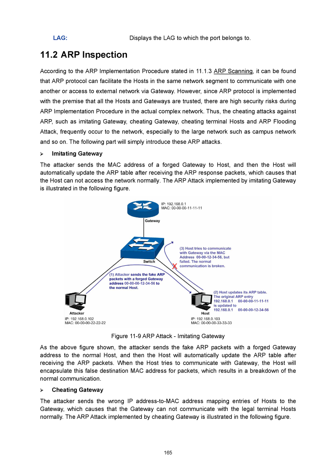 TP-Link TL-SL5428E manual ARP Inspection, ¾ Imitating Gateway, ¾ Cheating Gateway 