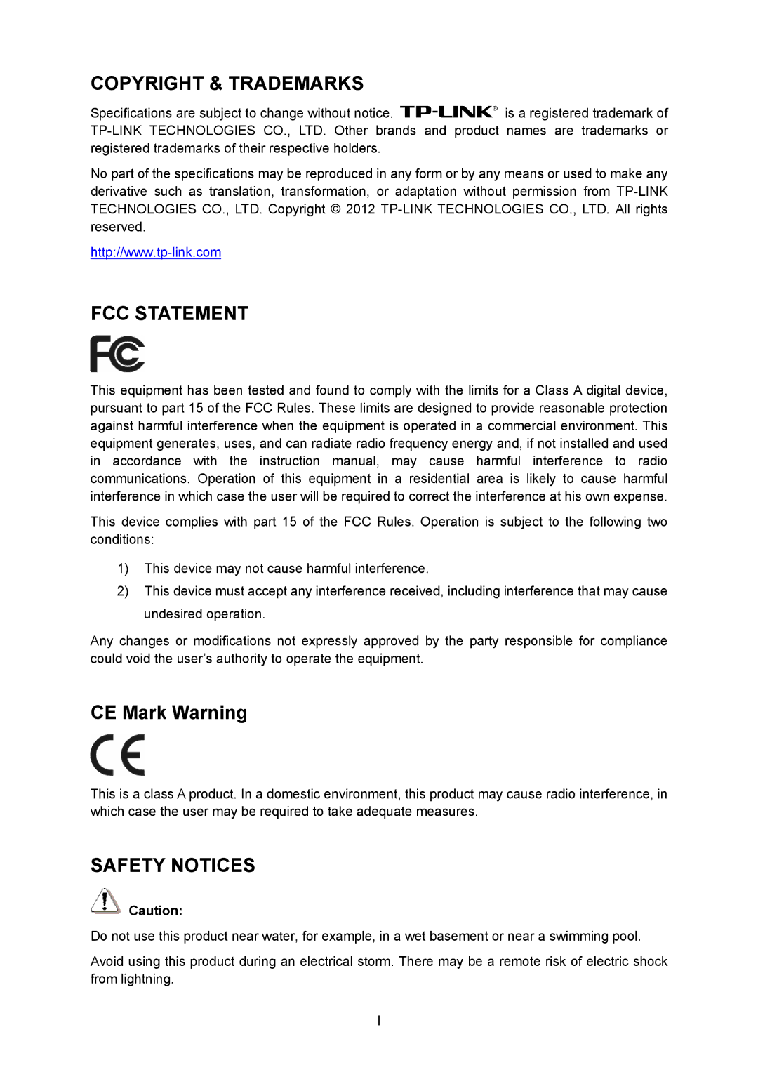 TP-Link TL-SL5428E manual Copyright & Trademarks 