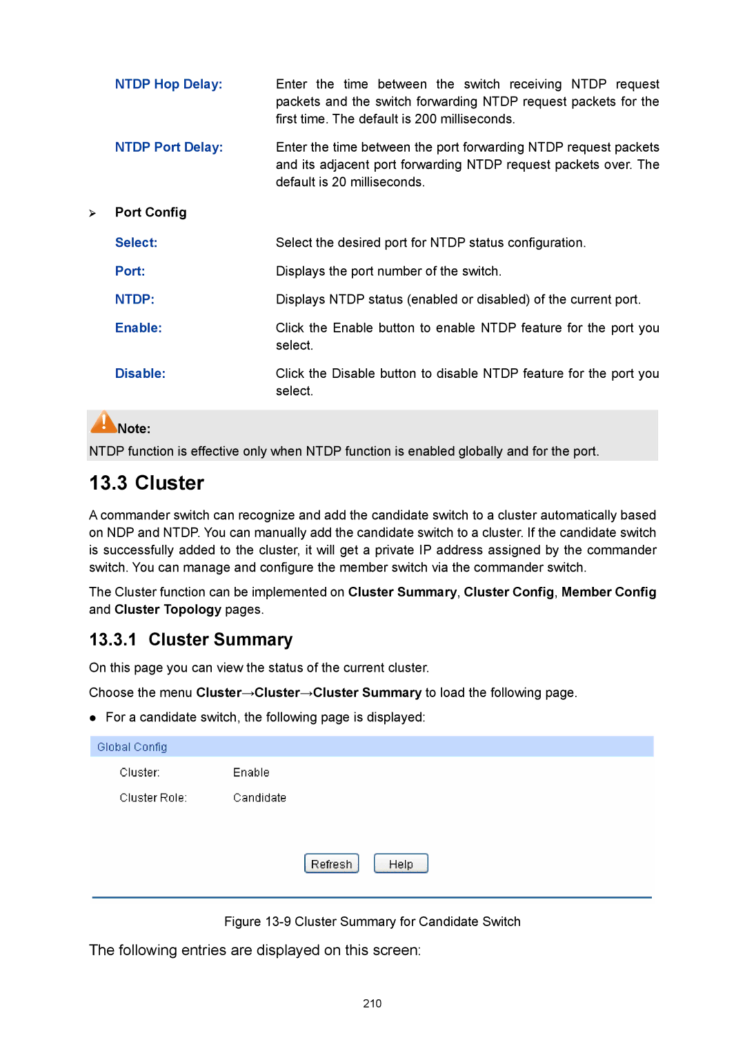 TP-Link TL-SL5428E manual Cluster Summary, Enable 