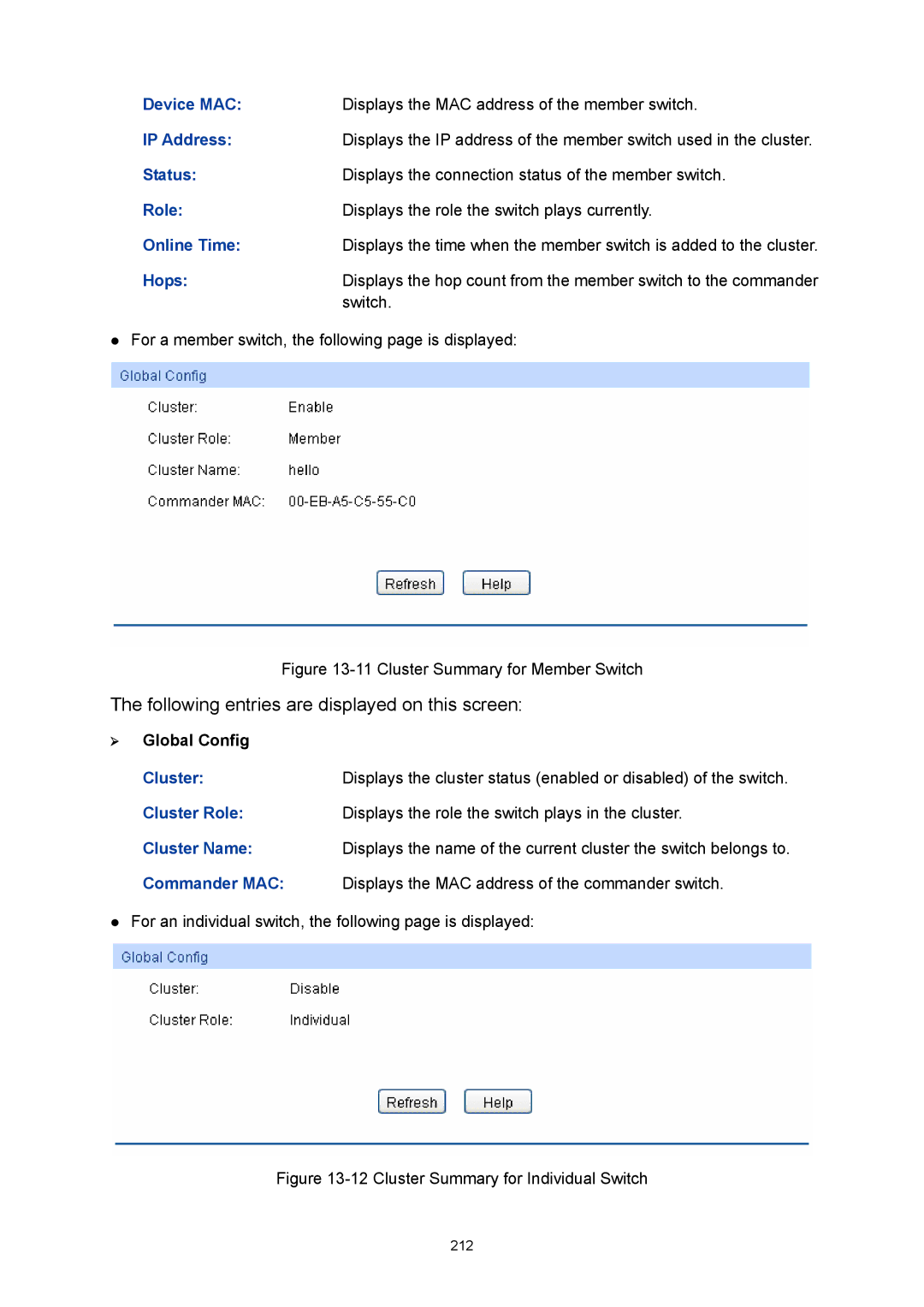 TP-Link TL-SL5428E manual Cluster Summary for Member Switch 