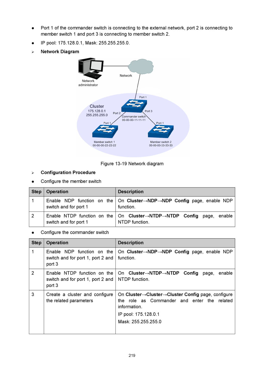 TP-Link TL-SL5428E manual On Cluster→NDP→NDP Config page, enable NDP, On Cluster→NTDP→NTDP Config page, enable 