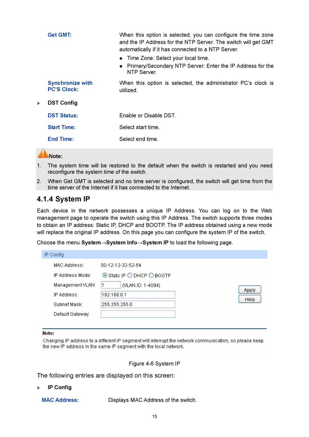 TP-Link TL-SL5428E manual System IP 