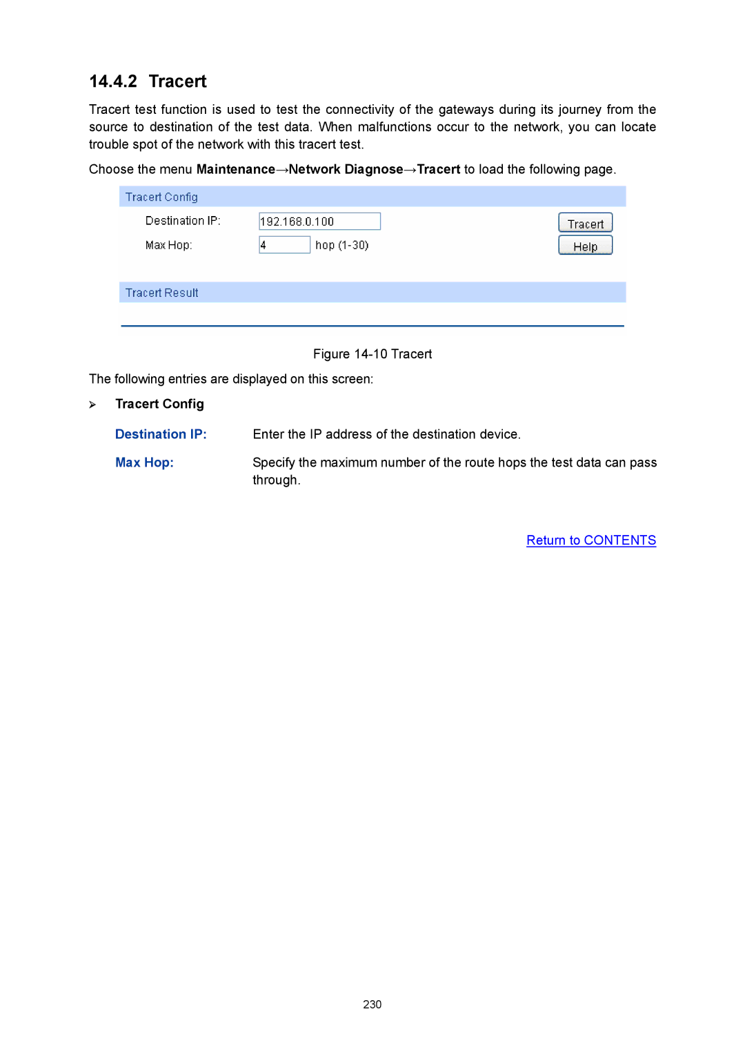 TP-Link TL-SL5428E manual ¾ Tracert Config 