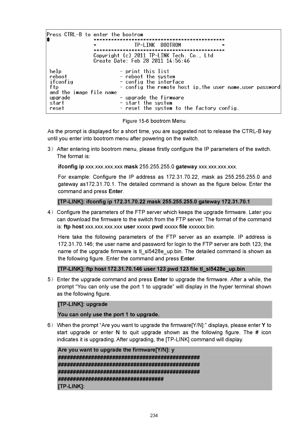 TP-Link TL-SL5428E manual TP-LINK ifconfig ip 172.31.70.22 mask 255.255.255.0 gateway 