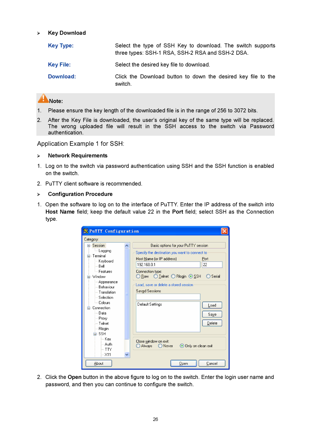 TP-Link TL-SL5428E manual Key Type, Download, ¾ Network Requirements, ¾ Configuration Procedure 