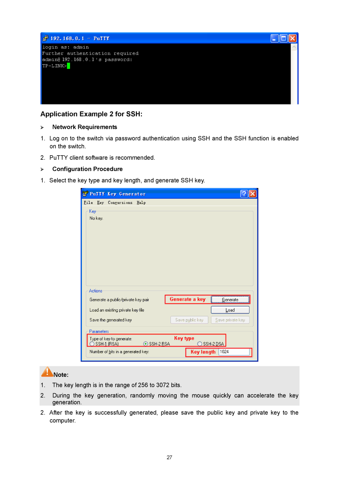 TP-Link TL-SL5428E manual Application Example 2 for SSH 