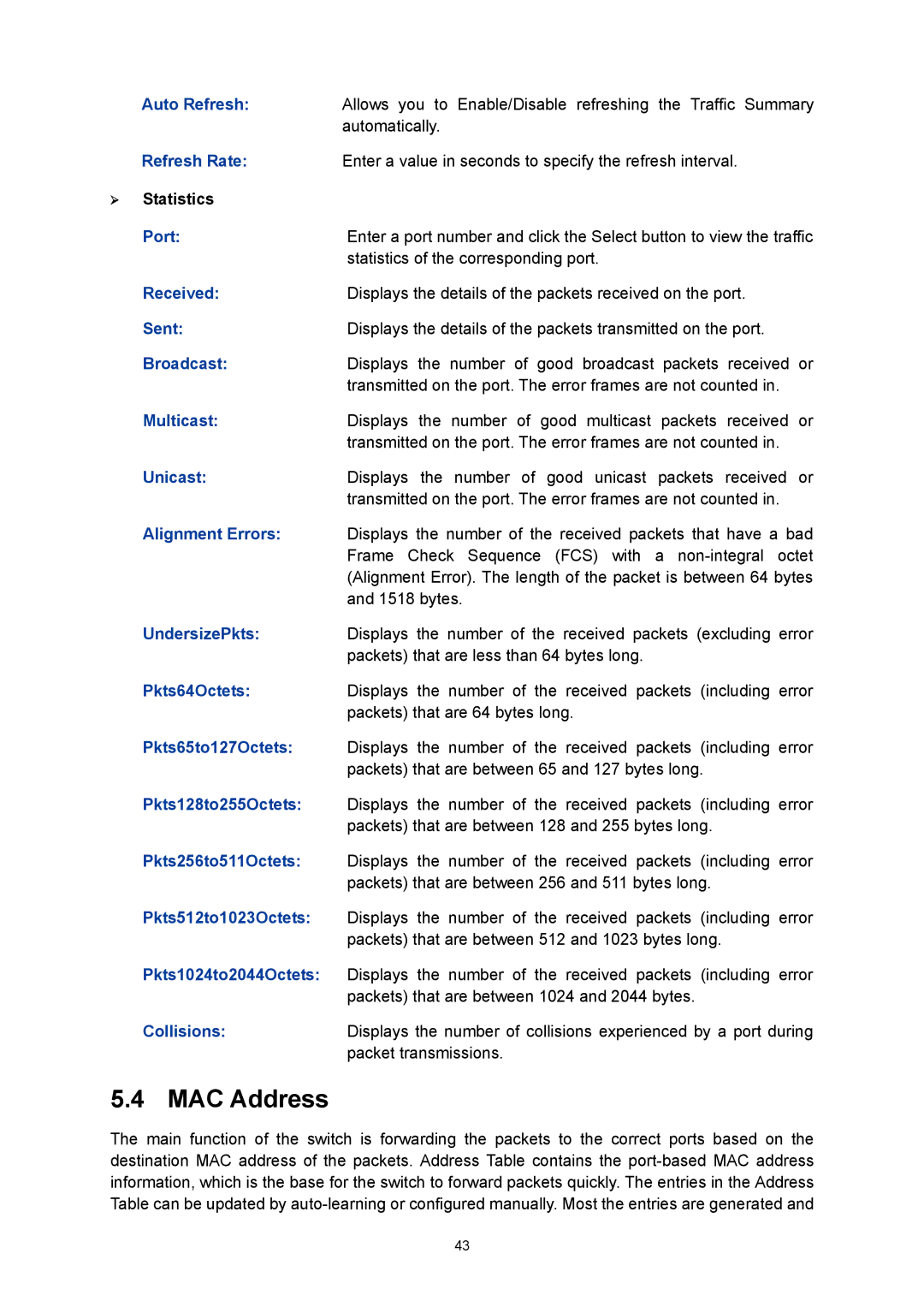 TP-Link TL-SL5428E manual MAC Address 