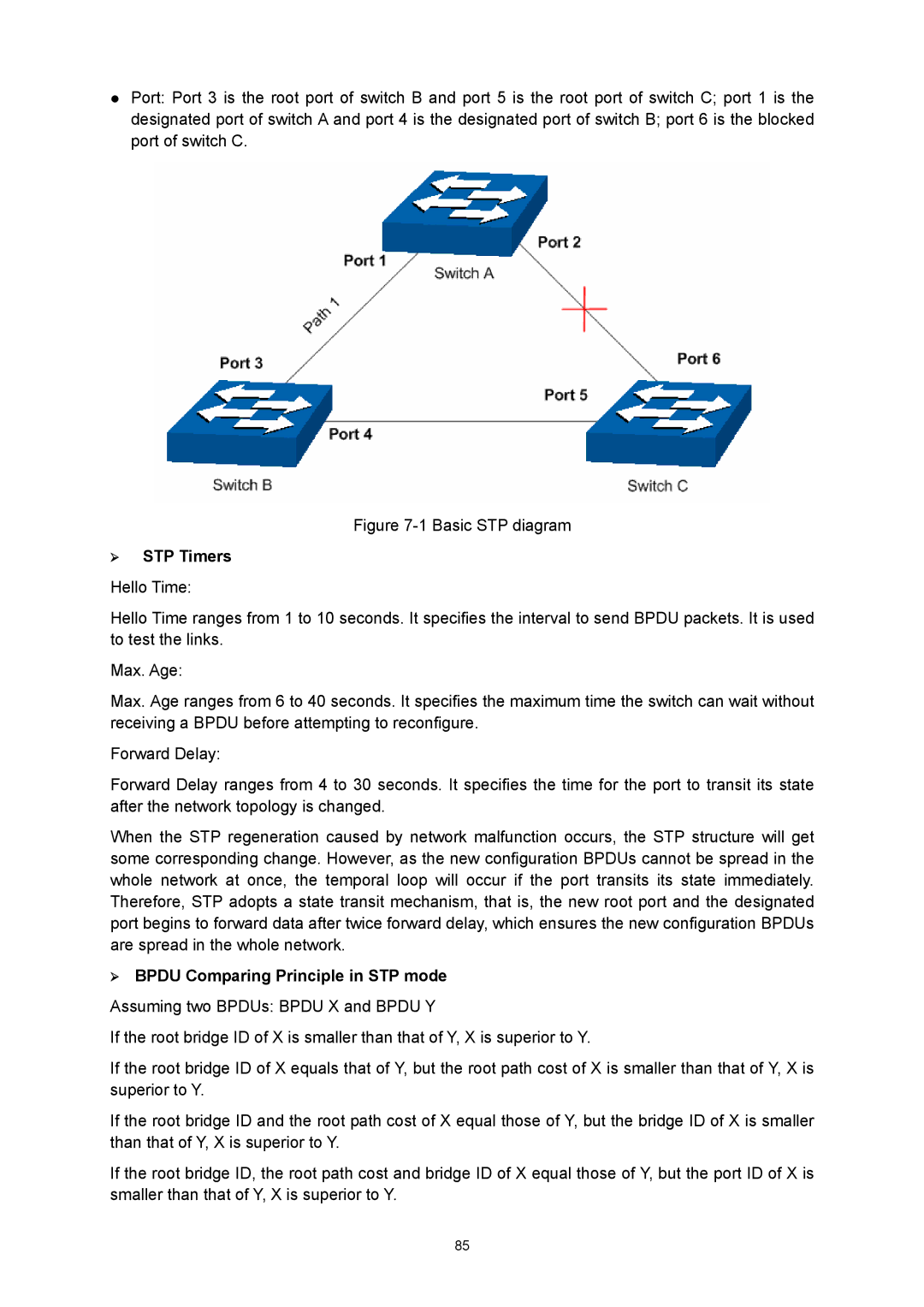 TP-Link TL-SL5428E manual ¾ STP Timers, ¾ Bpdu Comparing Principle in STP mode 