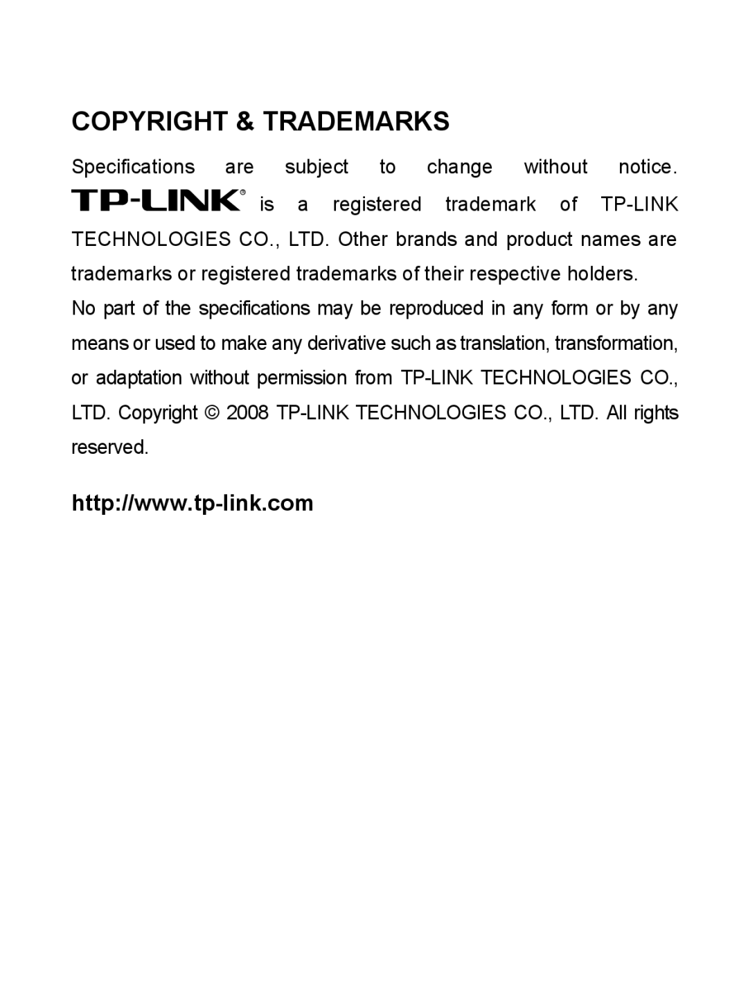 TP-Link TL-SM221B, TL-SM221A manual Copyright & Trademarks 