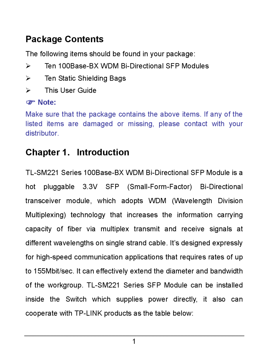 TP-Link TL-SM221B, TL-SM221A manual Package Contents, Introduction 