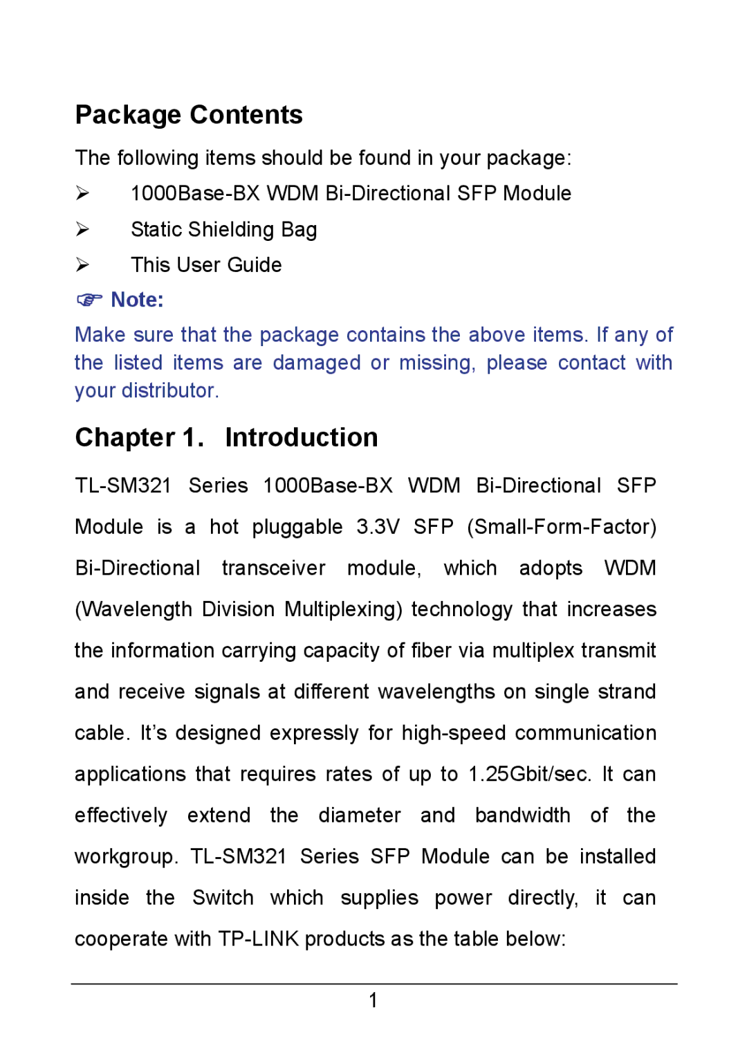 TP-Link TL-SM321A, TL-SM321B manual Package Contents, Introduction 