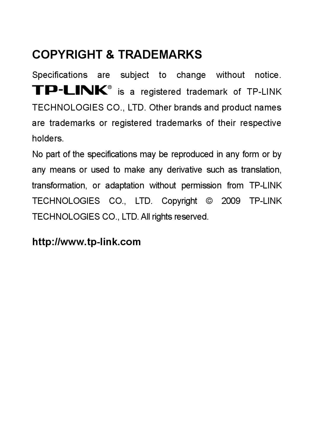 TP-Link TL-SM321A, TL-SM321B manual Copyright & Trademarks 
