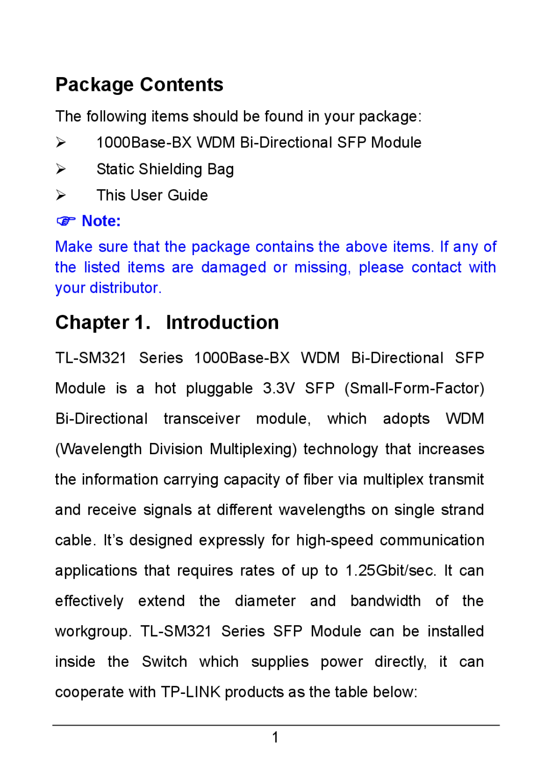 TP-Link TL-SM321A, TL-SM321B manual Package Contents, Introduction 