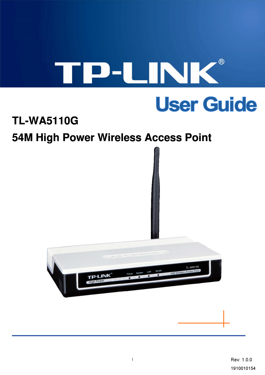 TP-Link manual TL-WA5110G 54M High Power Wireless Access Point, 1910010154 