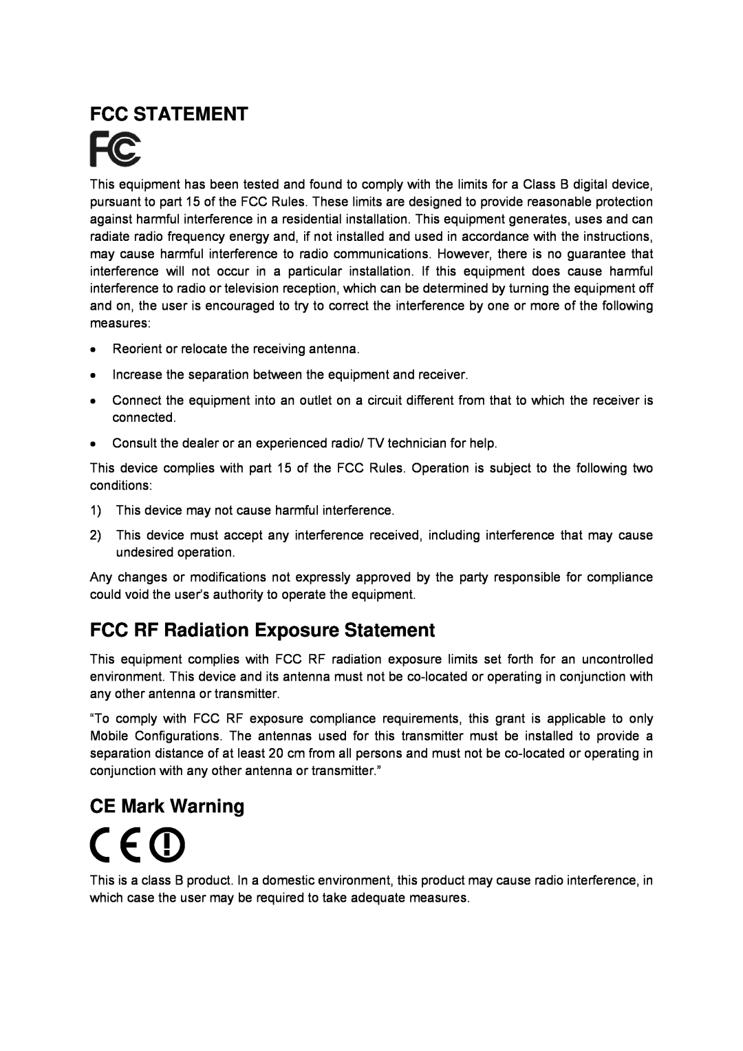 TP-Link TL-WA5110G manual Fcc Statement, FCC RF Radiation Exposure Statement, CE Mark Warning 