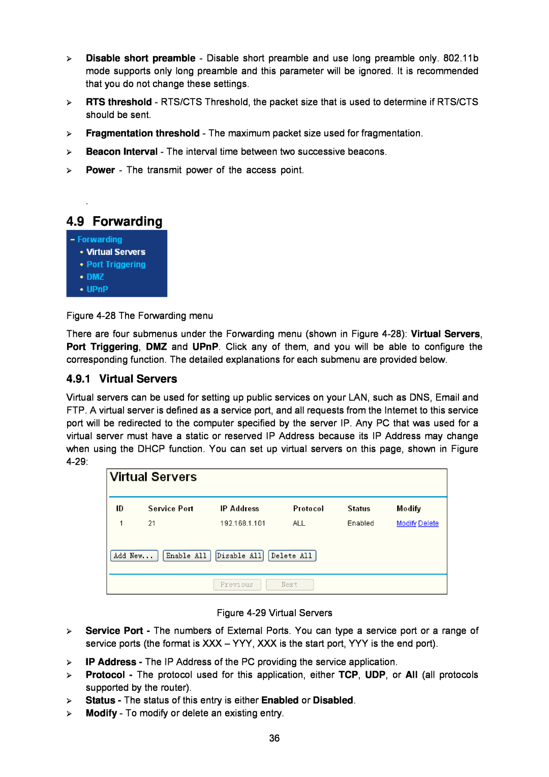 TP-Link TL-WA5110G manual Forwarding, Virtual Servers 
